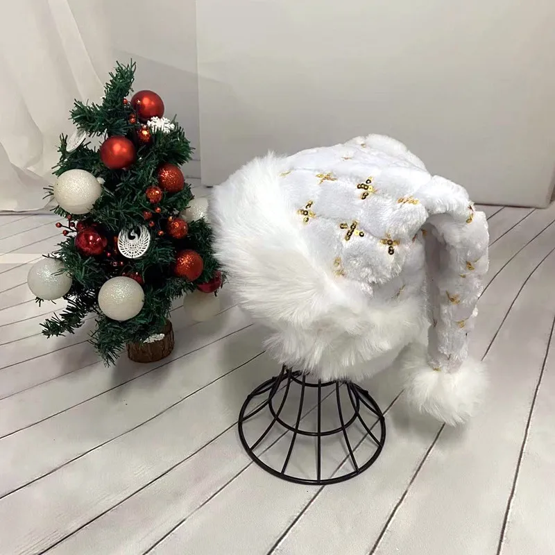 

White Fur Plush Hat for Adults and Children, Xmas Cap, Home Party Decoration, High Quality
