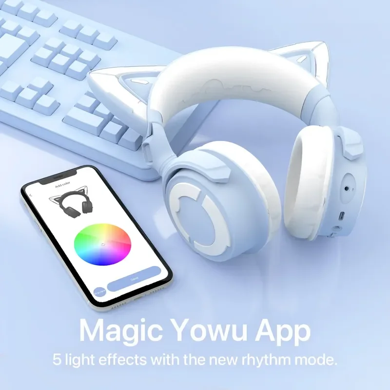 

Original Yowu 4 Cute Cat Ear Wireless Bluetooth Headphones Rgb 50mm Dynamic Coil Custom Hd Mic Professional Girl Gaming Headsets