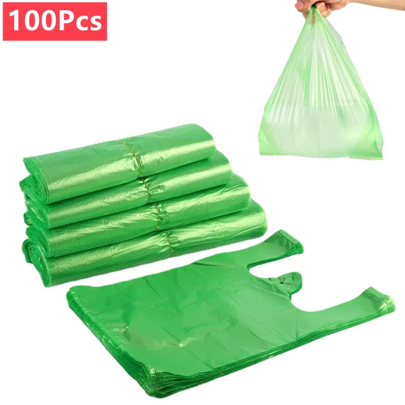 100Pcs3SizesGreenVestPlasticBagCarryOutGiftBagRetail