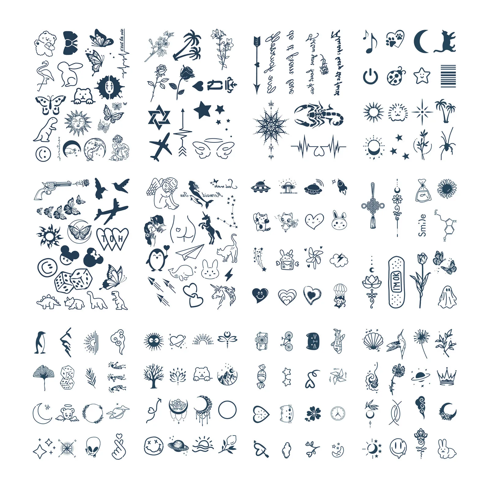 12-Sheets-Pigment-Temporary-Tattoos-Small-Pattern-Water-Transfer ...