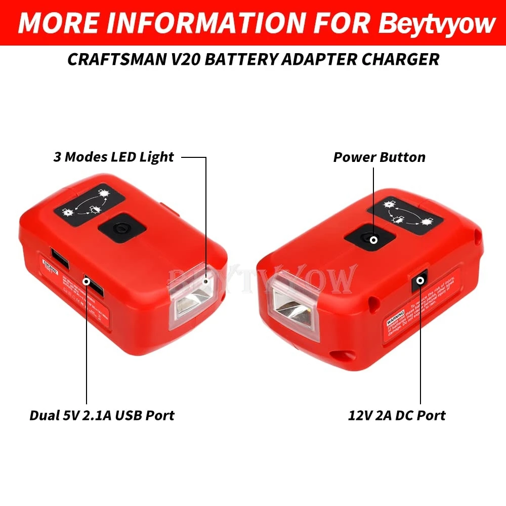 3W 140LM LED Light Battery Adapter Charger for Craftsman V20 Li-ion Battery 2 US