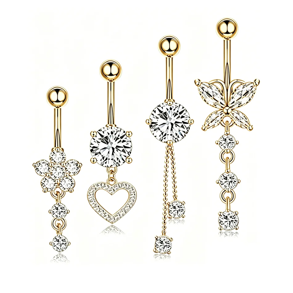 14G Titanium Bar Belly Button Rings Dangle CZ Charms 6mm 16mm Curved Barbell Navel Piercing Jewelry for Women Body Accessories 2