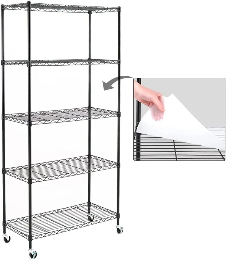 

5 rack units and on-wheel storage with rack lining, set of 5, adjustable carbon steel wire racks (63H X 30W X 14D)