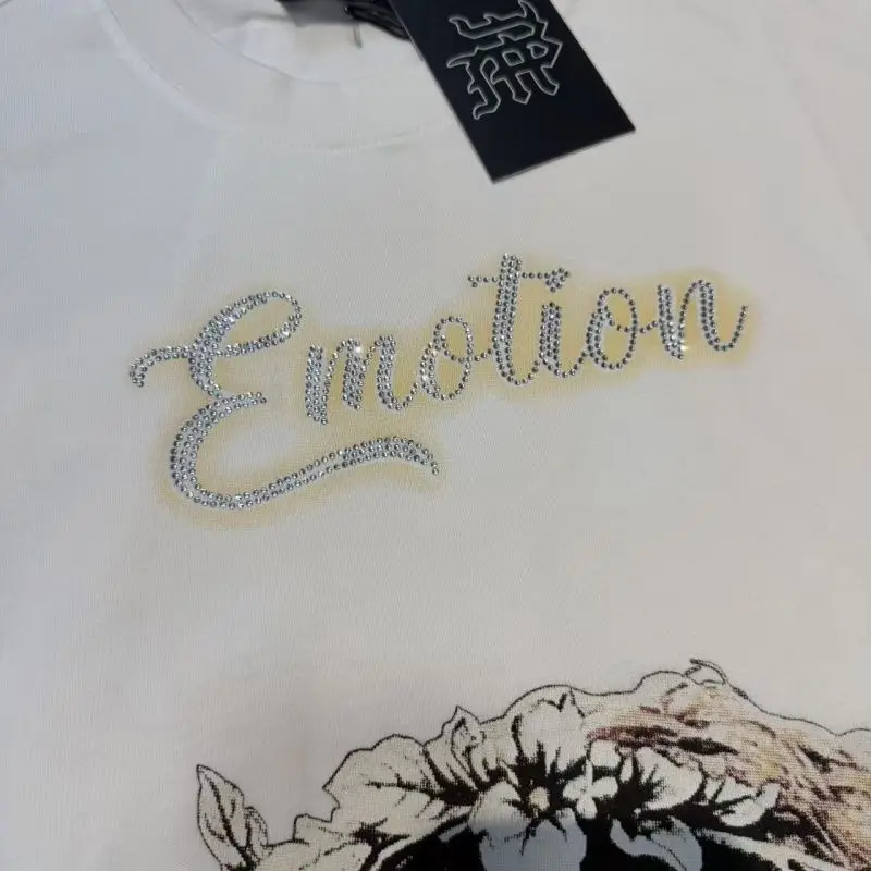 Mixed Emotion American Mask Wearing Angel Print Beaded Loose Short Sleeved T-shirt for couples Men Women Tee Tops