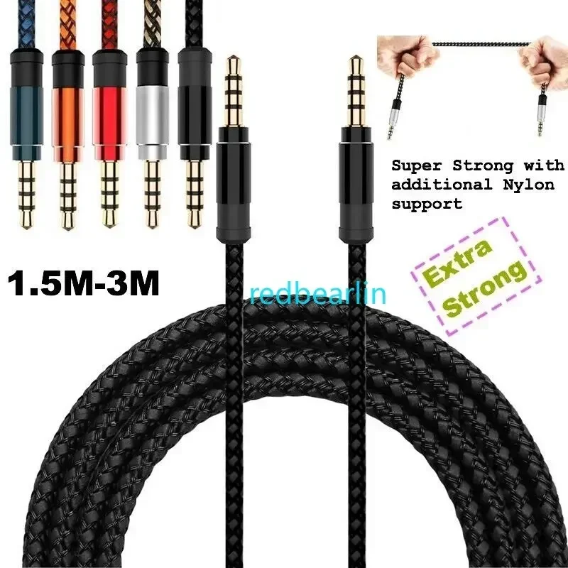 

50pcs 1.5M 3M Jack 3.5mm Audio Cable Nylon Braid 3.5mm Car AUX Extension Code for iPhone Samsung MP3 Car Headset Speaker