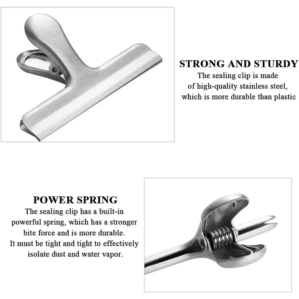 For Metal Bag Closure Clip Closing Clip Stainless Steel Strong Spring Force 12 Pieces Silver