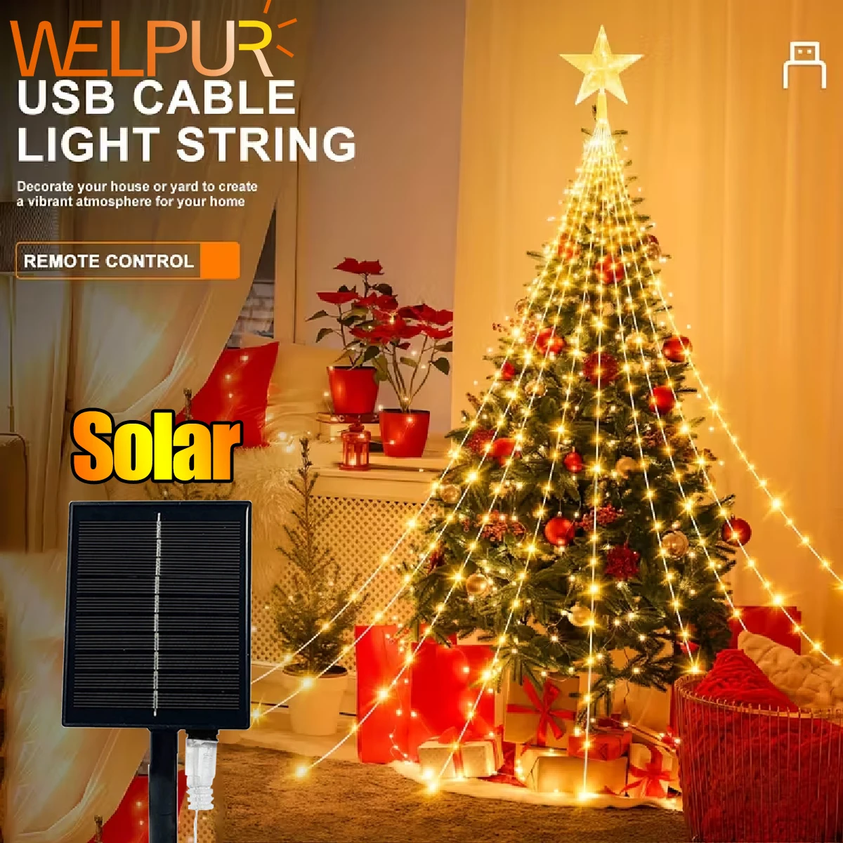2/3M LED Waterfall Tree Decoration USB Powered Solar-Powered Christmas Star String Lights For Parties Weddings Holiday Decor
