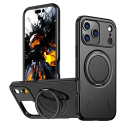 Magnetic Shockproof Dual Layer Ring Holder Phone Case with Stand Kickstand - iPhone 16 Pro Max (Black)