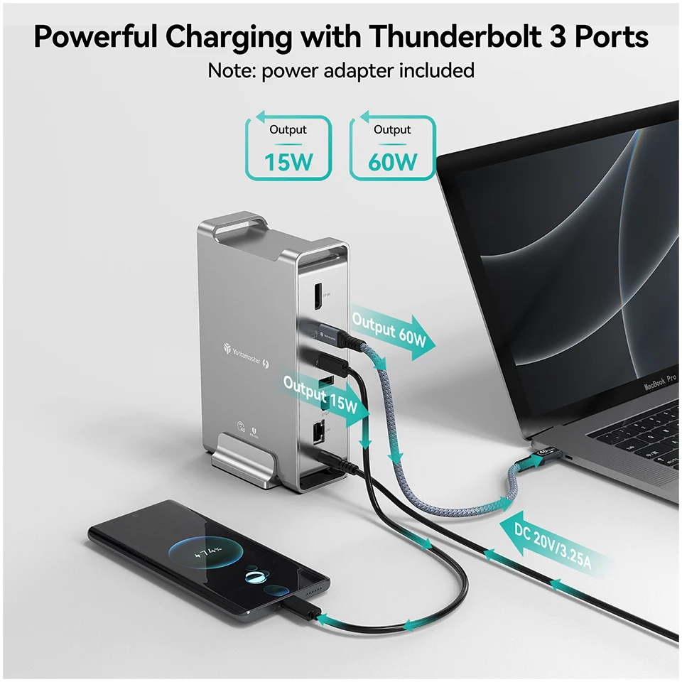 Yottamaster Thunderbolt 3 Docking Station USB A Type C Multi Port Hub Dock DP 8K 4K Video PD 60W Charging For Macbook Laptop PC 4