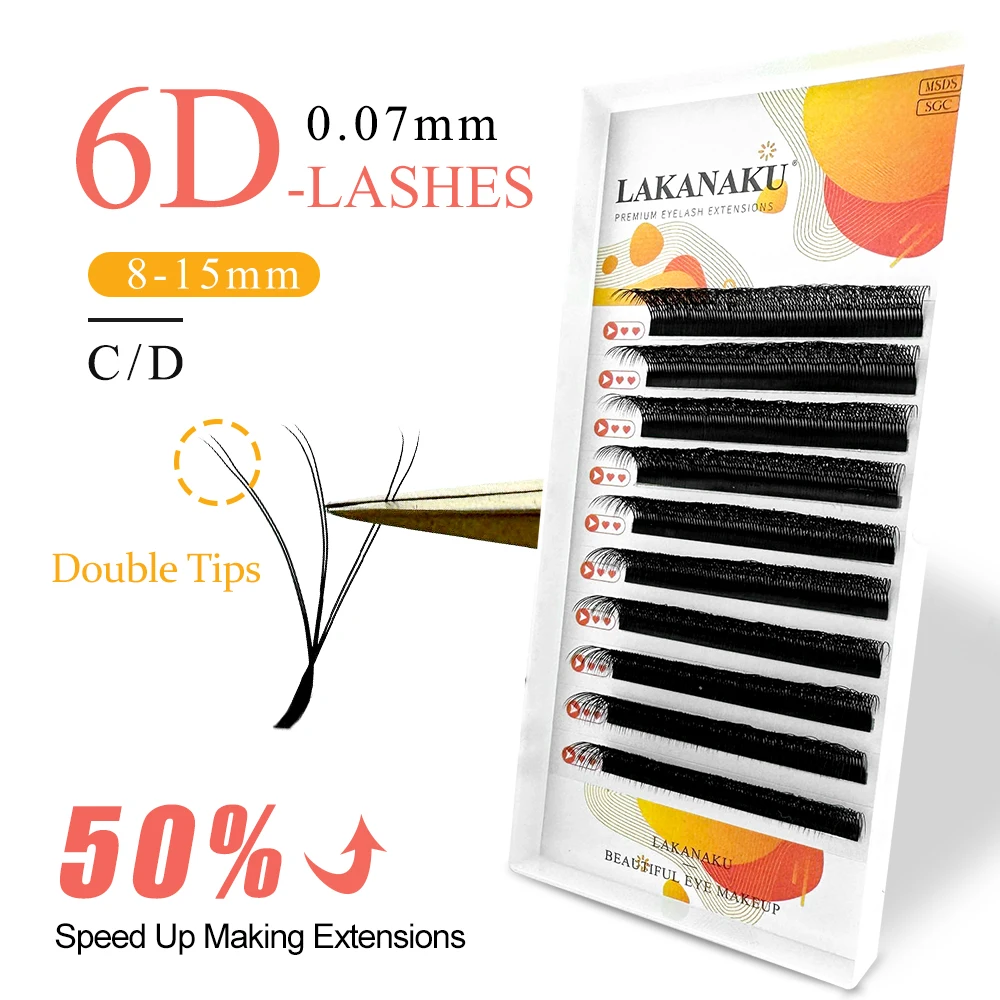 

LAKANAKU 6D W Shape Volume Eyelashes Extensions 3D 4D Cilios W Premade Volume Fan Lashes Faux Mink Volume Natural Eyelash