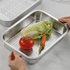 Thicken Kitchen Food Storage Drain Tray Rectangular Stainless Steel Pastry Bread Pan Vegetables Fruit Drainer Plate with Lid 3
