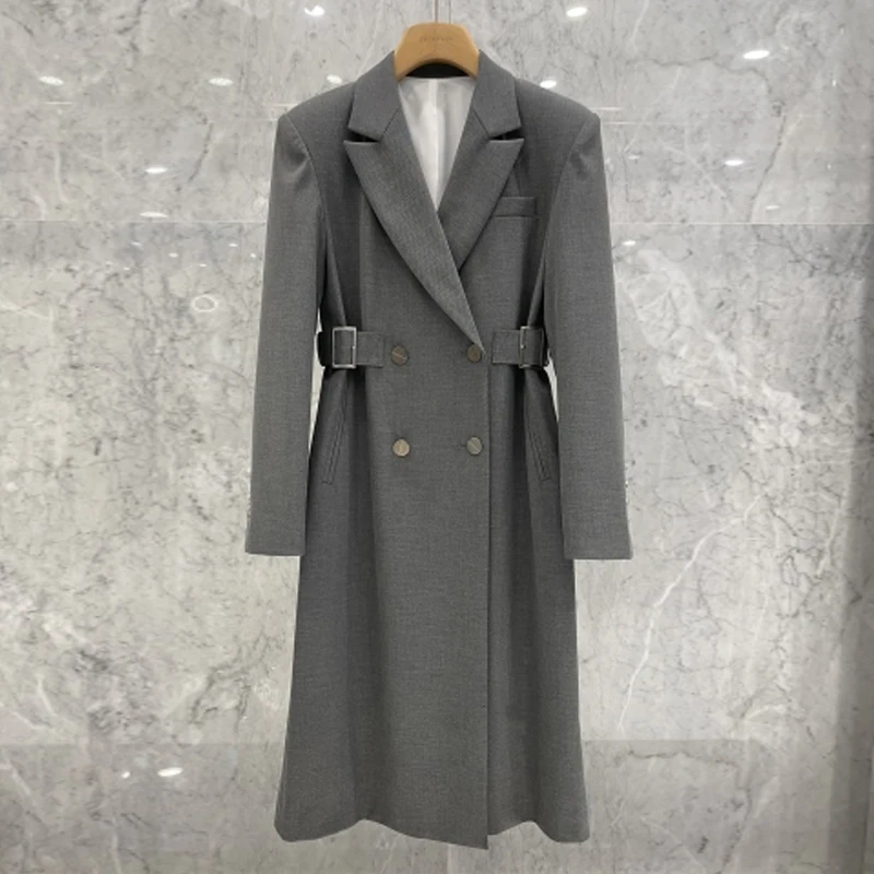 

SuperAen Gray Blazer Women's 2023 Autumn New Korean Loose Fashion Long Sleeve Long Trench Coat