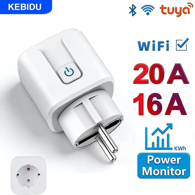 KEBIDU Tuya 스마트 EU 플러그 WiFi + 블루투스 16A 20A 스마트..