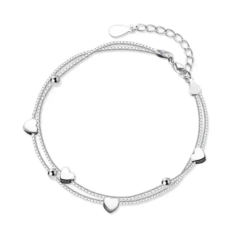 

Pure Silver Anklets For Women Adjustable Double Heart Pendant 100% 925 Sterling Silver Summer Fashion Jewelry Anklets Female