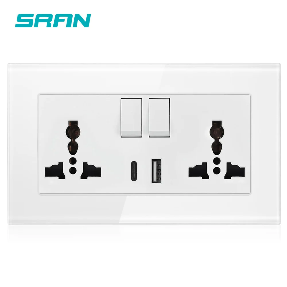 Sran type c wall outlet universal dual socket with control switch 2 1a
