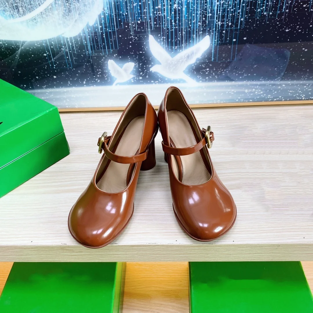 Retro genuine leather shallow cut high heels women's shoes