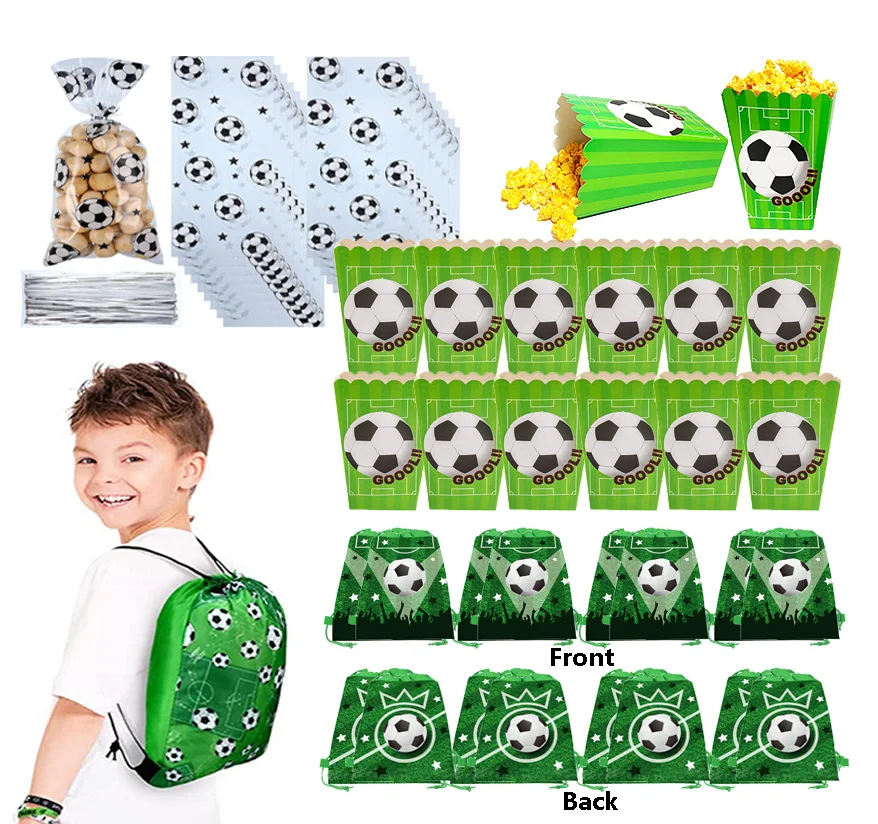 

40 Pcs Soccer Sports Birthday Party Favors Include 8 Drawstring Football Backpack Party 12 Popcorn Boxes 20 Soccer Treat Bags