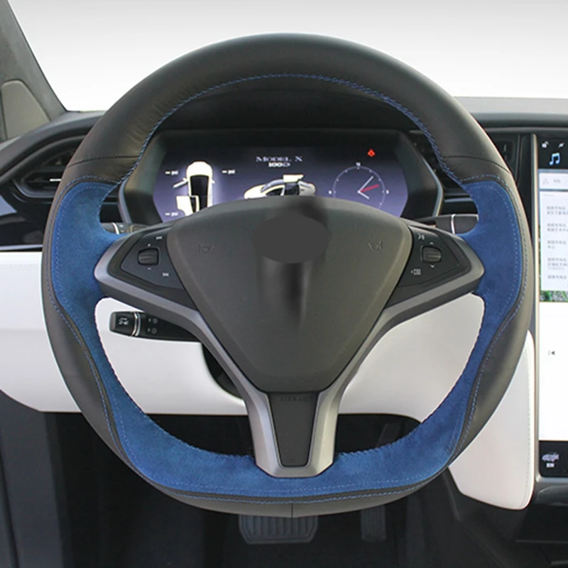 

Черные замшевые чехол рулевого колеса автомобиля из натуральной кожи для Tesla Model S Model X