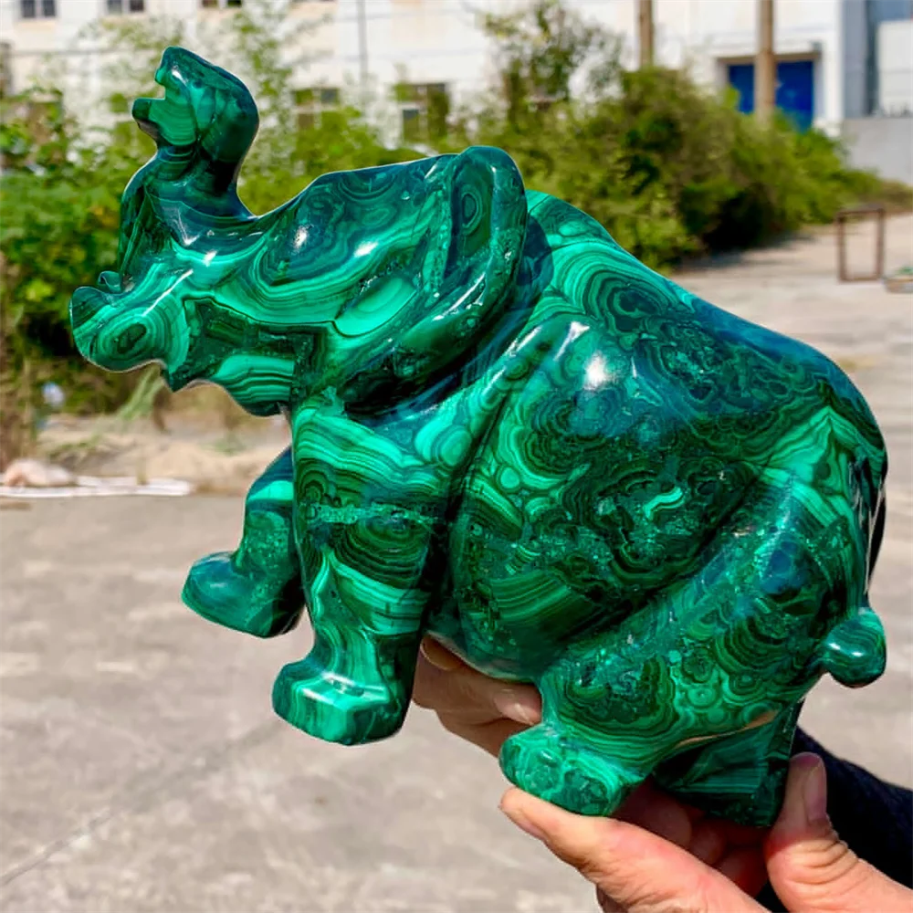 Rare Natural Malachite Carved Elephant Hand-Carved Quartz Crystal Mineral Reiki Healing Gemstone Home Office Degaussing Stone 6