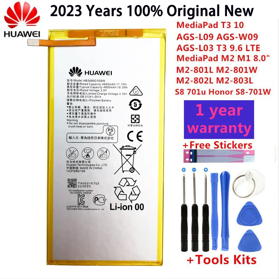

100% Original New Battery 4800mAh For Huawei MediaPad T3 8.0 " KOB-L09 BZA-L00/W00 AGS-W09/L0 KOB-W09 Tablet Battery + Tools