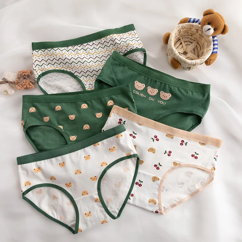 3Pcs/Lot Women's Cotton Underwear Cute Briefs Mid Waist Comfort Underpants  Girls Lovely Cartoon Bear Panties Female Lingerie