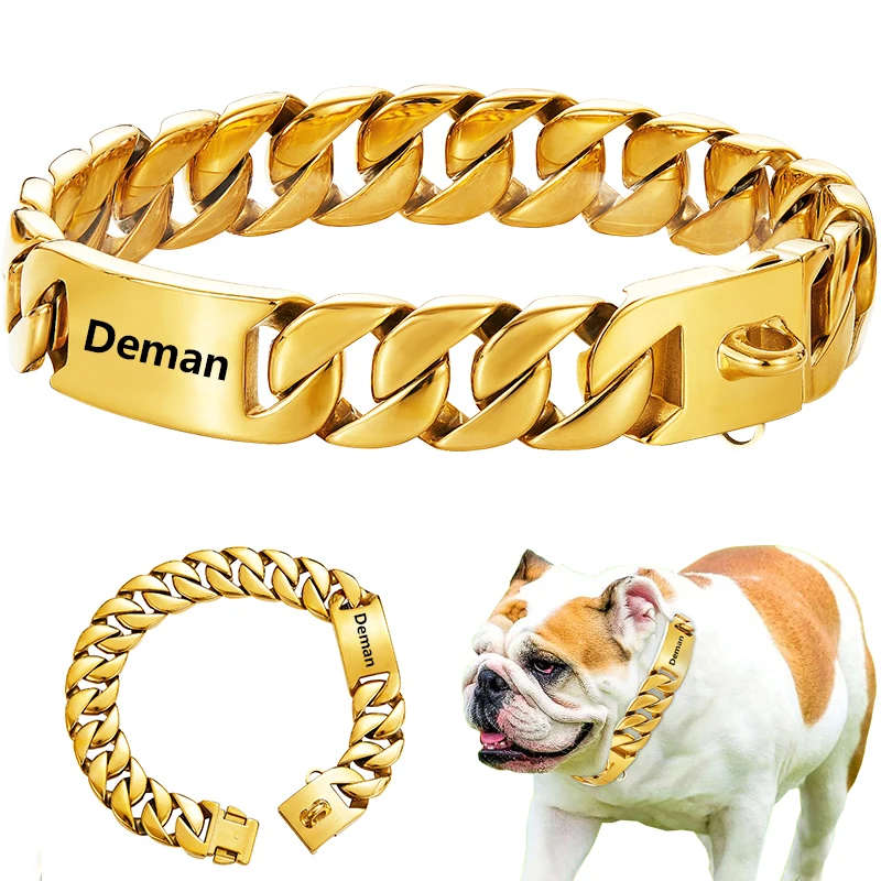 

32mm Wide Strong Dog Collar Stainless Steel Big Dogs Cuban Link Chain Collar for Medium Large Bulldog Usage