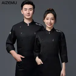 Black Chef Jacket Wholesale Head Chef Uniform Restaurant Hotel Kitchen Cooking Clothes Catering Foodservice Chef Shirt Apron Hat