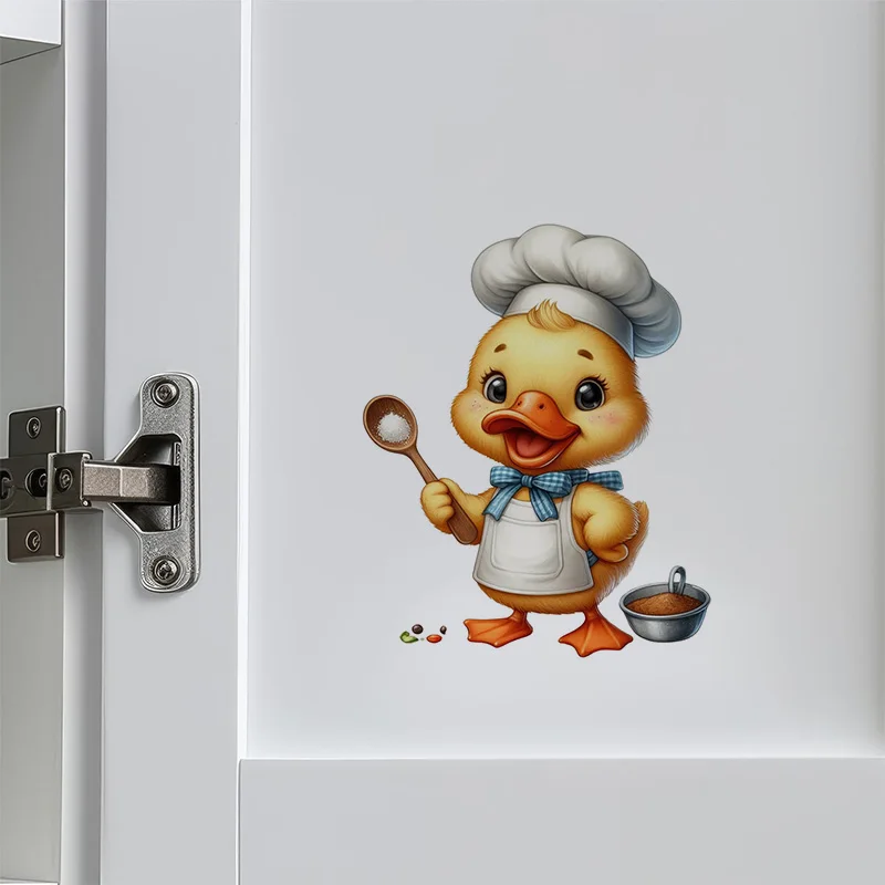 Cartoon Duck Chef Self-Adhesive Wall Decal-Removable, Reusable PVC Sticker for Kitchen & Living Room Decor