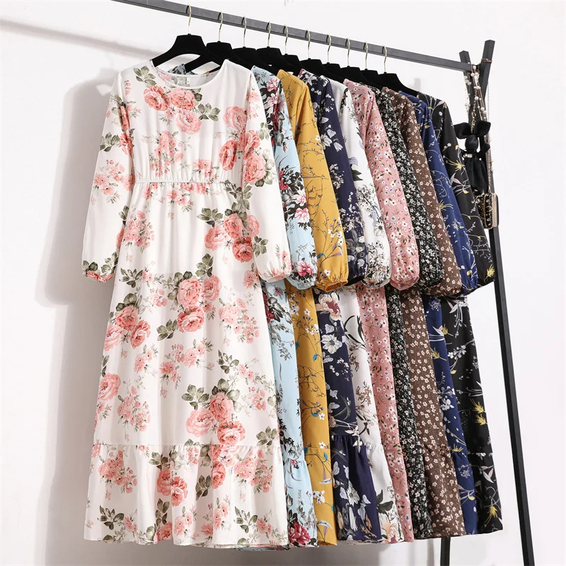 

Fragmented Robe Round Neck Long-Sleeved Slim Dress Women's Spring MiDi Casual Waist Elegant Vestido Sexy Outfits For Woman
