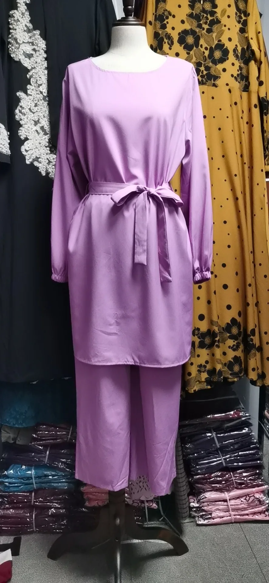Wepbel Muslim Women Arab Suit Fashion Long Sleeve Tops + Wide Leg Pants Islamic Two Piece Set Outfits Female Blouses Women Sets