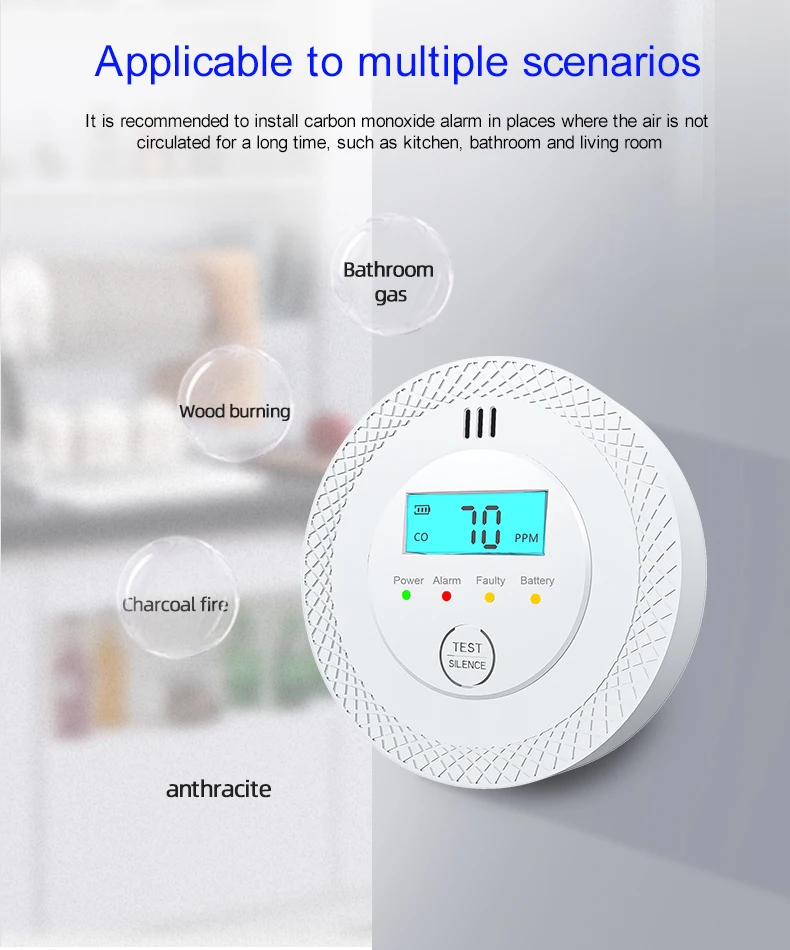 CPVAN Carbon Monoxide Alarm Sensor With Digital Display CO Detector for Home Security Protection CO Alarm
