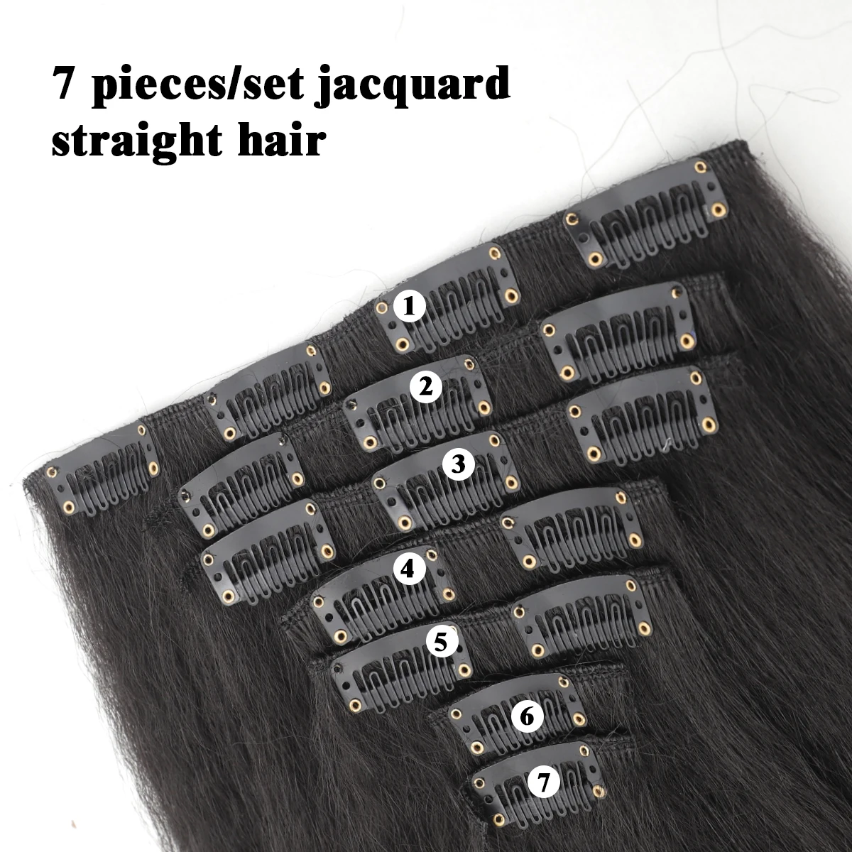 Synthetic Jacques silk hair extension wig clip on women's hair extension straight hair piece hair accessories 7 pieces/set black