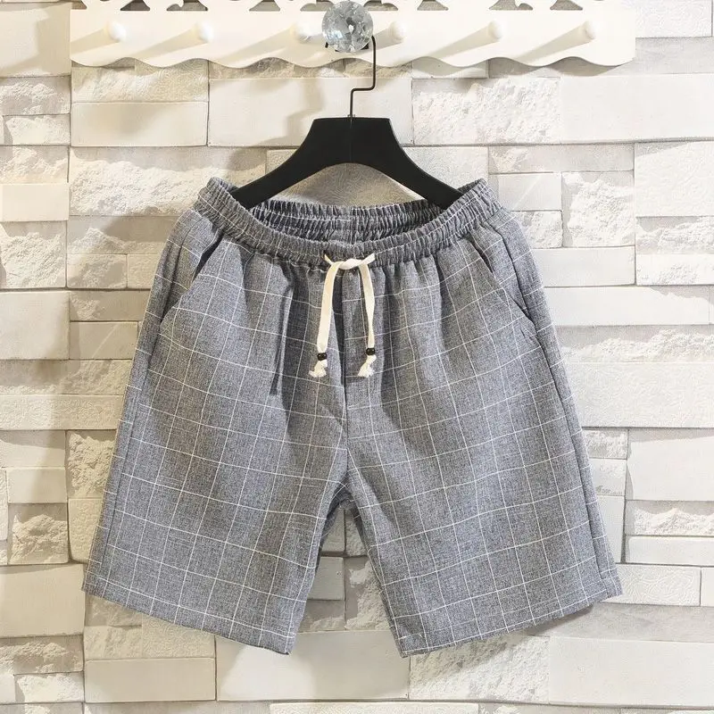 2024 Spring Summer Lattice Korean Drawstring Trend Street Casual Comfort Classic Simplicity Slim Fashion Versatile Men's Shorts
