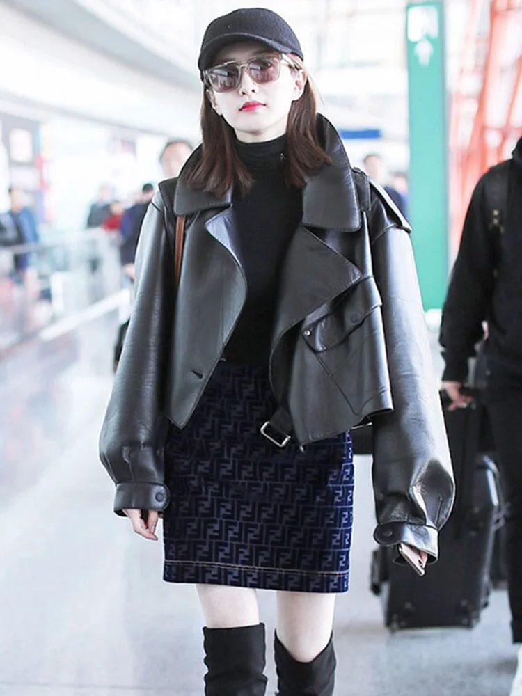 

Jacket Spring Real Women Leather Clothes Sheepskin Loose Korean Jackets Woman Motorcycle Short Coats Chaquetas sq683