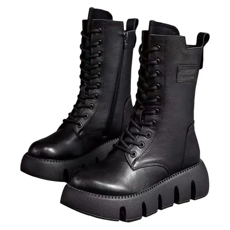 

Women's Motorcycle Boot Lace-up Combat Boots With Side Zips Soft Motorcycle Boot Birthday Christmas Gift For Girlfriend Mother