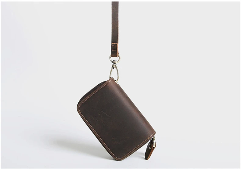 Genuine Leather Key Wallets Men Vintage Handmade Zipper Car Key Holder Cowhide Keys Organizer Women Housekeeper Case Coin Purse