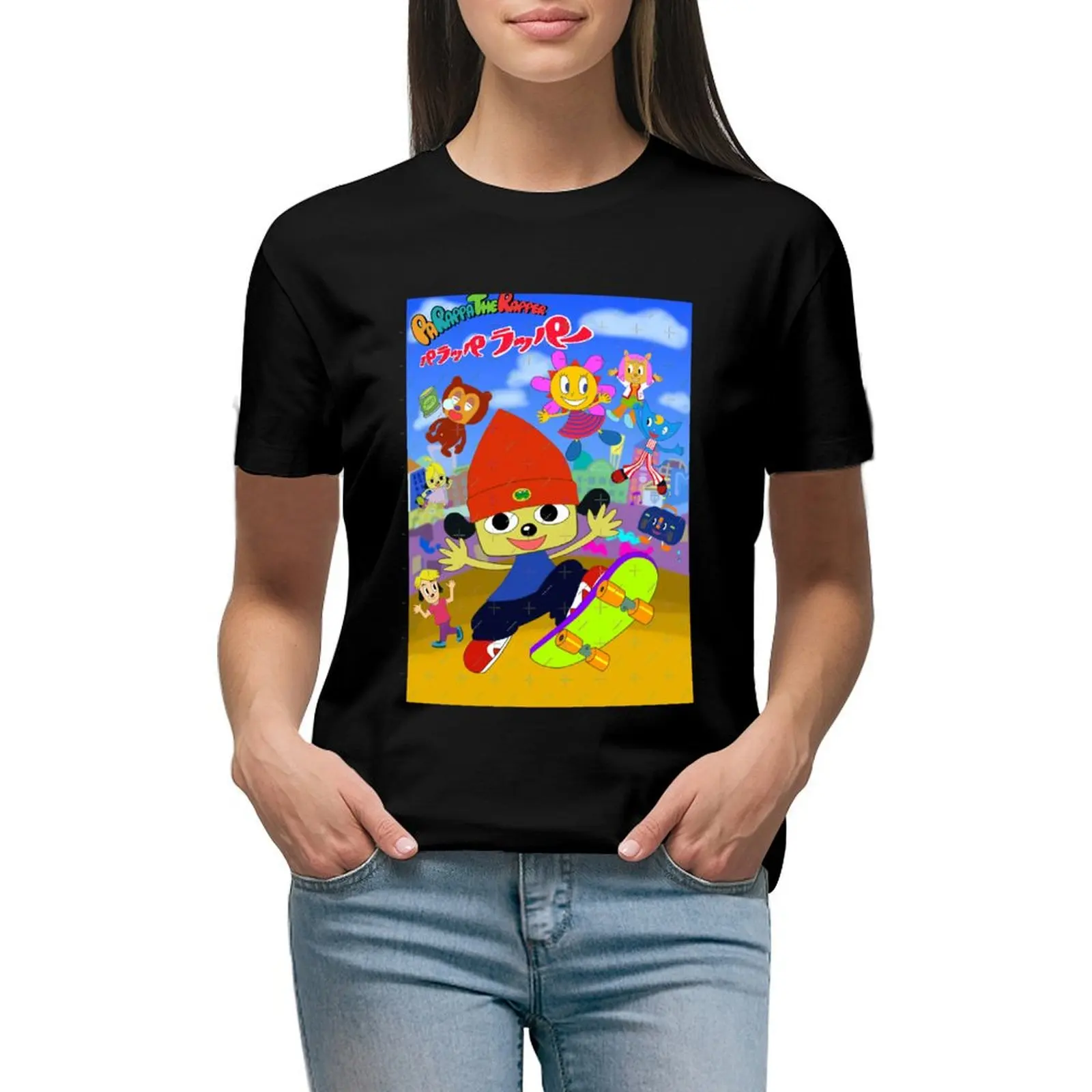 Parappa The Rapper Anime Poster T-Shirt Coreano Fashion Graphics Lady Clothes White T-Shirt Dress For Women Sexy