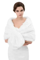 Elegant Navy Blue Faux Fur Wedding Bolero Shrug - Winter Bridal Shawl and Party Wrap - One Size (White larger)