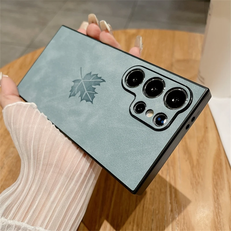Maple Leaves Embossed PU Leather Phone Case Cover