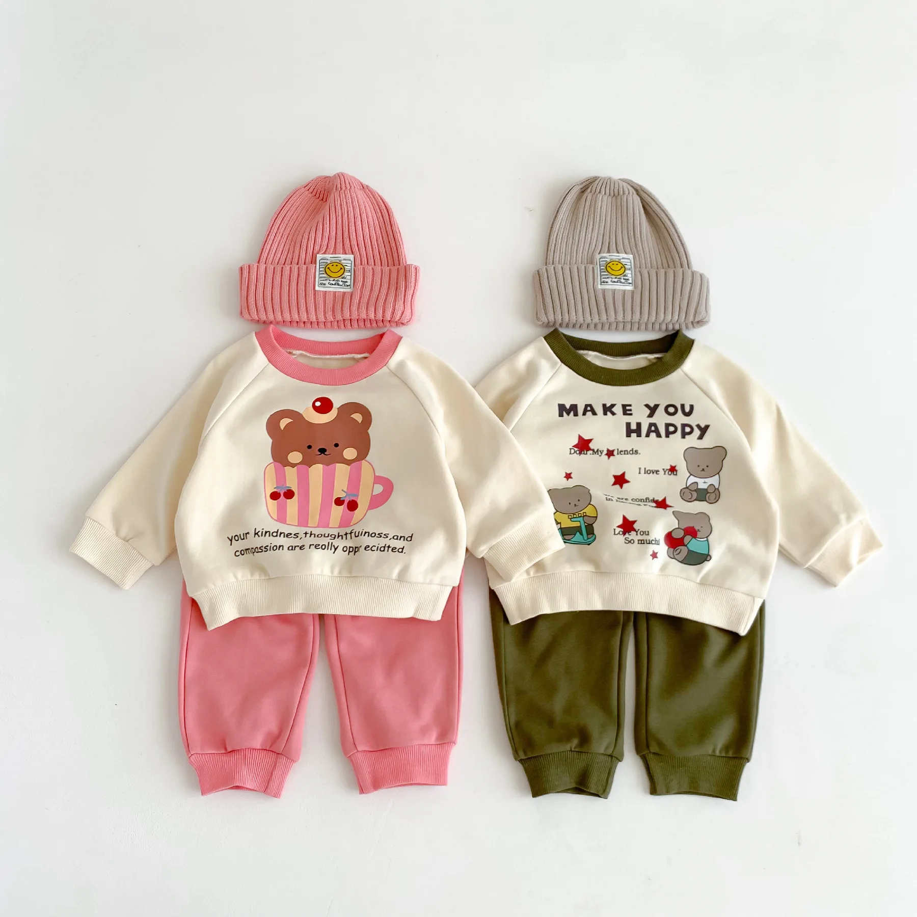 

New Autumn Baby Clothes Sets Little Bear Letter Print Long Sleeve Cotton Sweatshirt + Pants Infant Toddle Sports Clothing Suit