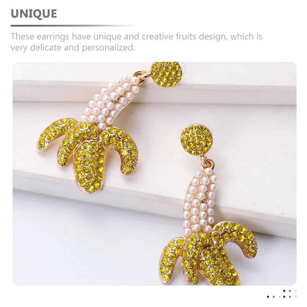 

Vintage Banana Earrings Miss Pearl Rhinestone Dangle Rhinestones Fruit Eardrops