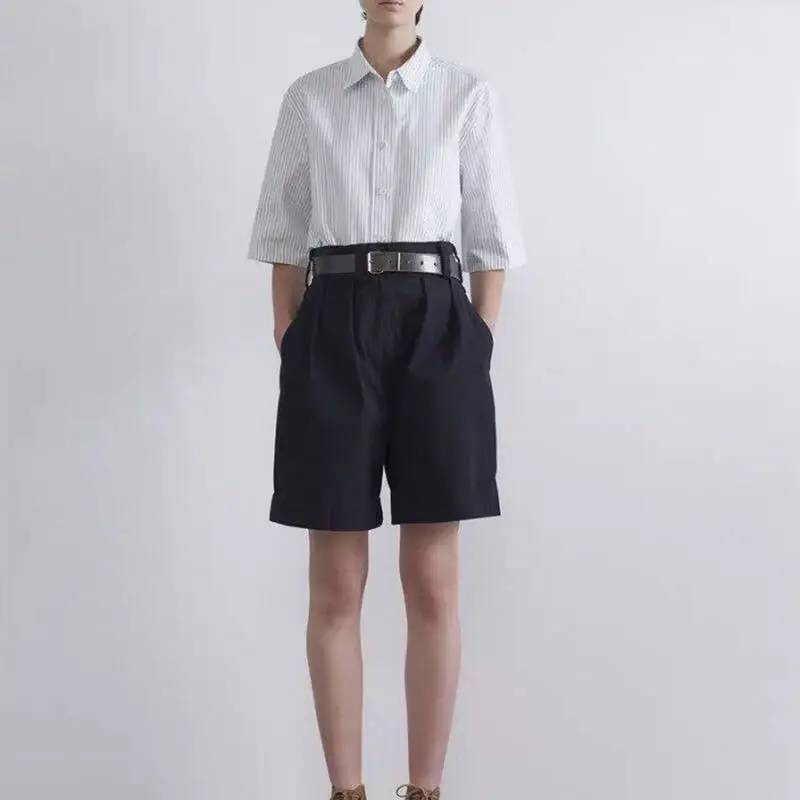 Summer Fashion Shorts for Women High Waist Cotton Casual Black Green White Elastic Waist Wide Leg Short Women's Clothing