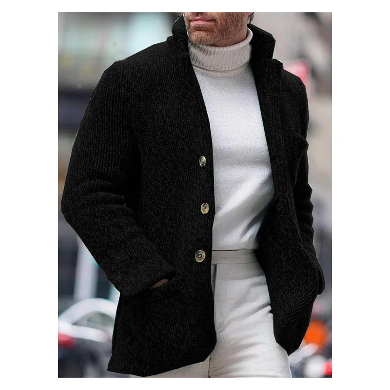 

Men's Winter Coat Knit Stand Collar Cardigan Coat Jacket Autumn and Winter Single Breasted Pocket Coat Coat Casual Men's Jacket