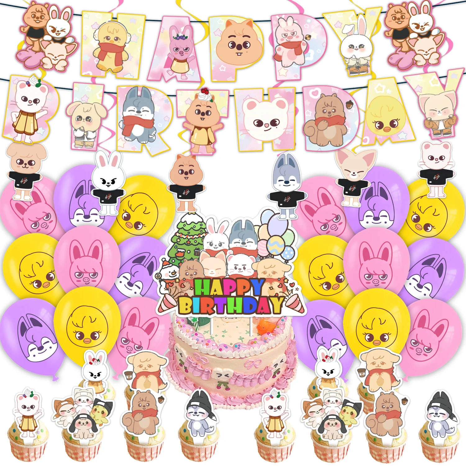 

Cute Stray Kids Skzoo Birthday Party Decoration Banner Balloons Cake Topper Kids Boy Girl Cake Topper Kid Gift Decoration