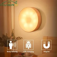 Round Night Light Led Wireless Motion Sensor USB Bulbs Charging Bedroom Decoration Staircase Cabinet Wardrobe Lighting Wall Lamp 1