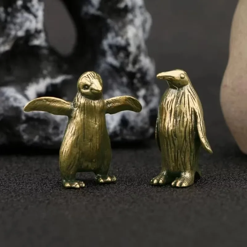 Pure Copper Antarctic Penguin Figurine Miniature Figurine Desk Ornament Tea Pet Paperweight Vintage Decorative Crafts
