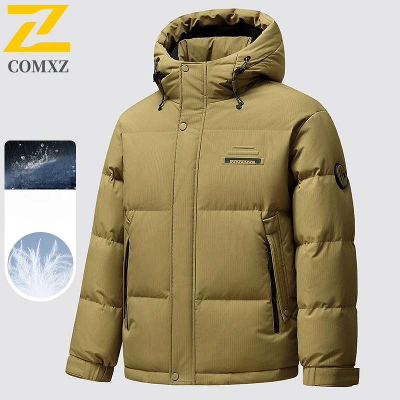 COMXZ Warm Puffer Jacket Hooded Minimalist Solid Color Snow Ski Padded Jacket Travel Windproof Quilted Jacket Men's Clothing
