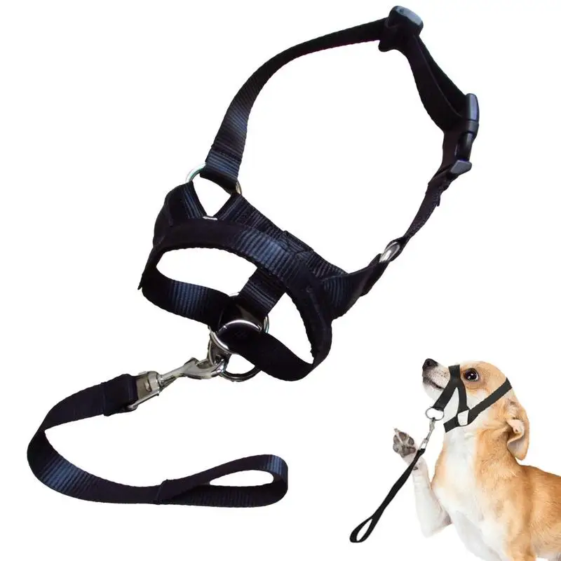 Training Harness Dog Muzzle Adjustable Halter Training Head Collar Adjustable Soft Leader Harness Anti Barking Breathable Pets