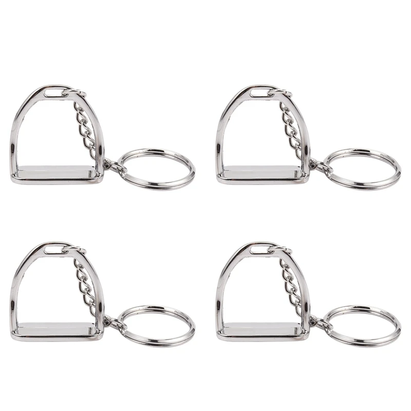 4Pcs Simple Elegant Design Western Stirrup Keychain Key Ring Hanger Tool For Men Women Equestrian Equine Horse Theme