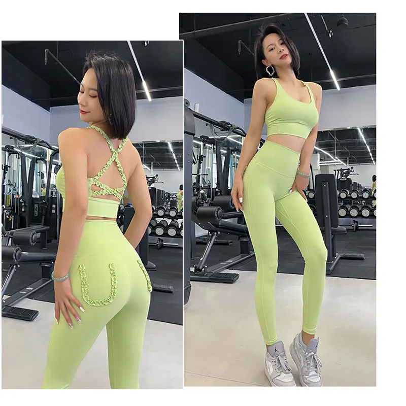 Leggings Sport Women Fitness High Waist Fake Pocket with Lace Sexy Booty Lifting Fitness Leggins Push Up Slim Workout Legging